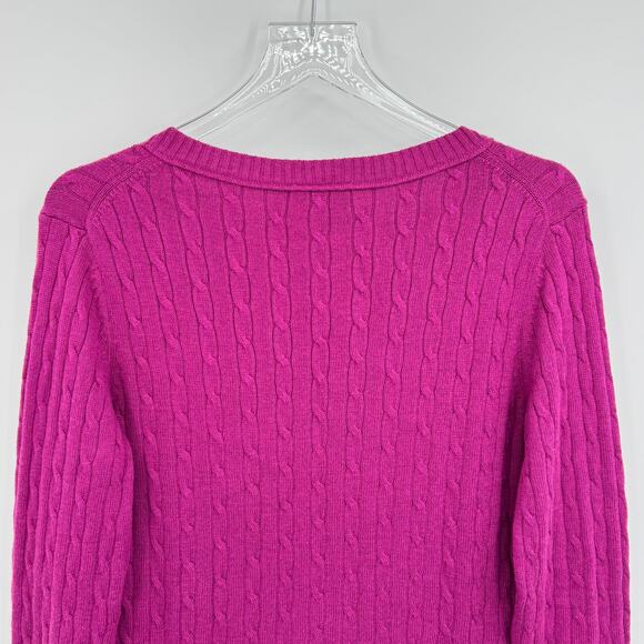 Ann Taylor LOFT sweater L pullover V neck cable knit rabbit hair blend fuchsia - Picture 4 of 7